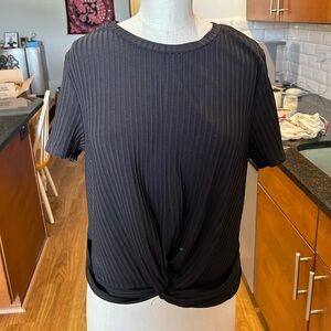 Black, Short-Sleeve, Ribbed Top with Knot Waist